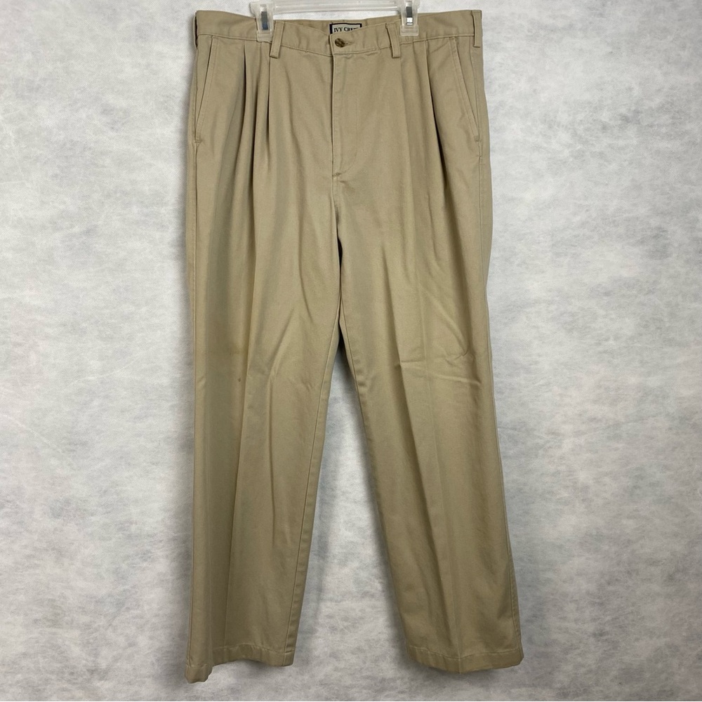 Vintage Ivy Crew Michael Pants Mens Size 34x29 Beige Pleated Slacks Flaw